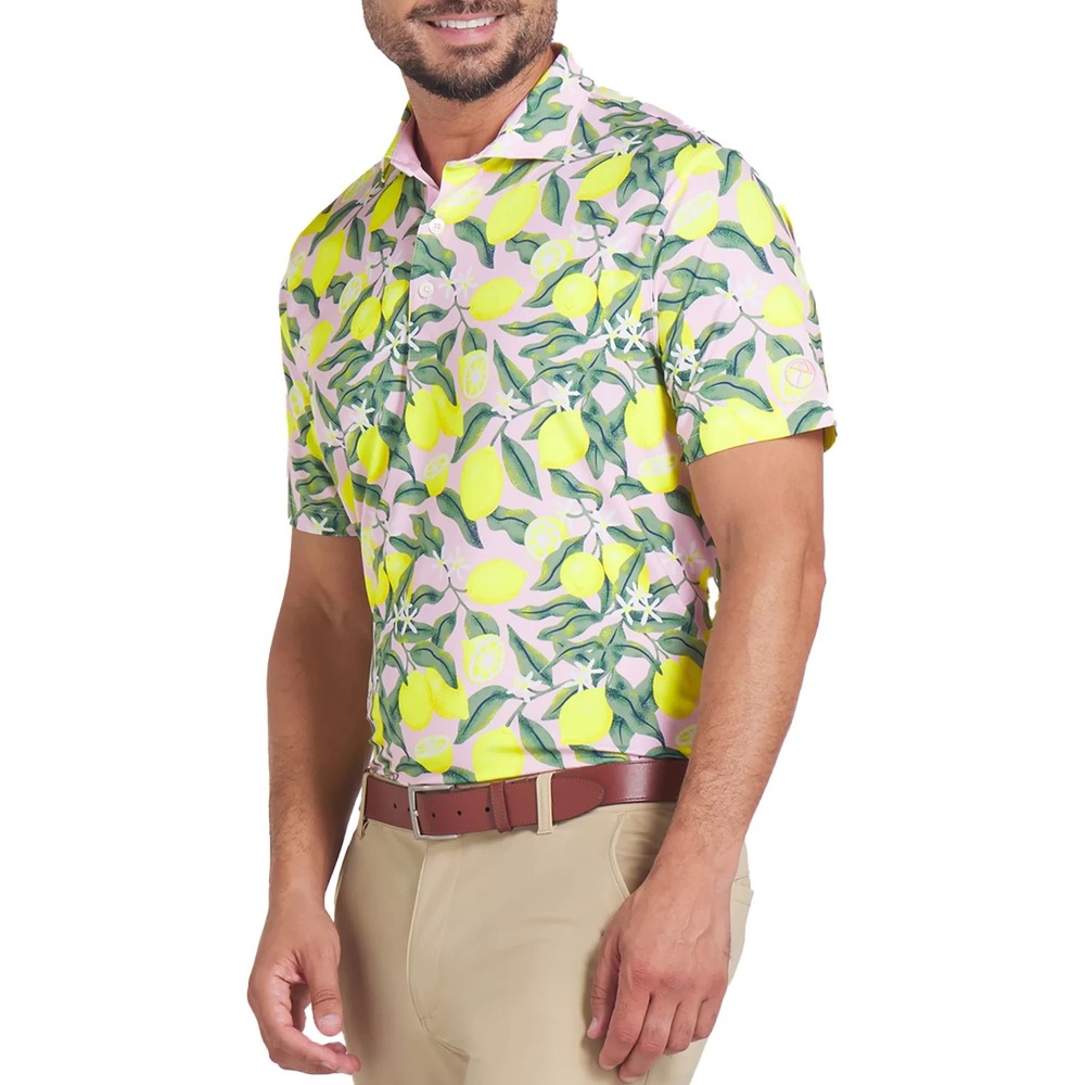 Puma X Arnold Palmer Polo Shirt Mens S Lemon Branch Pale Pink Logo New